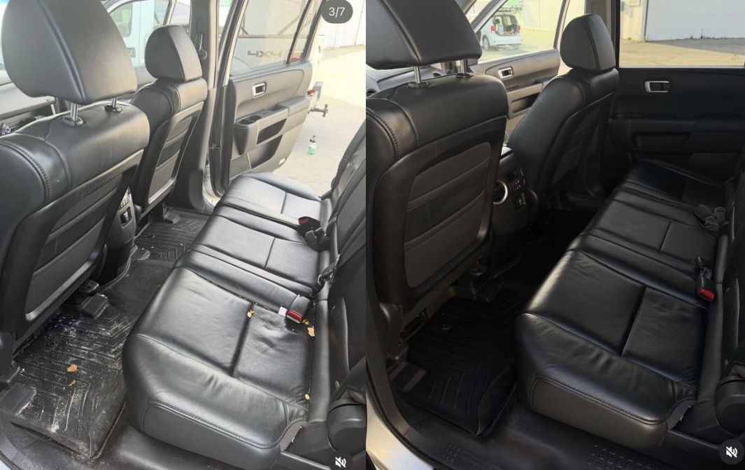 SUV rear seats interior detail before and after