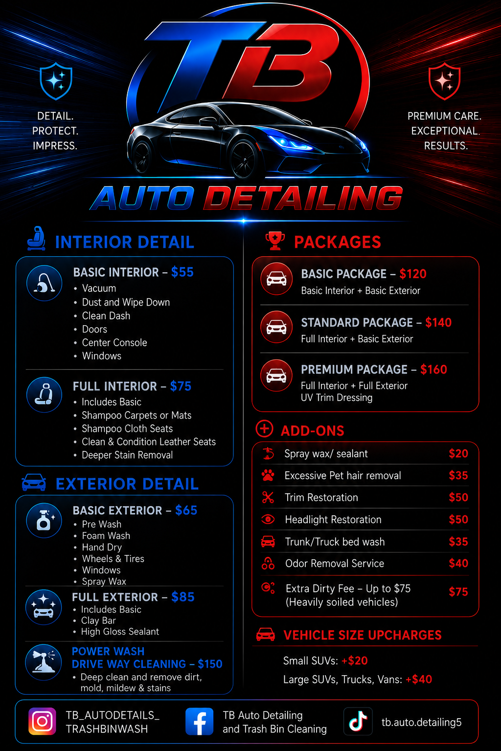 TB Auto Detailing service price list