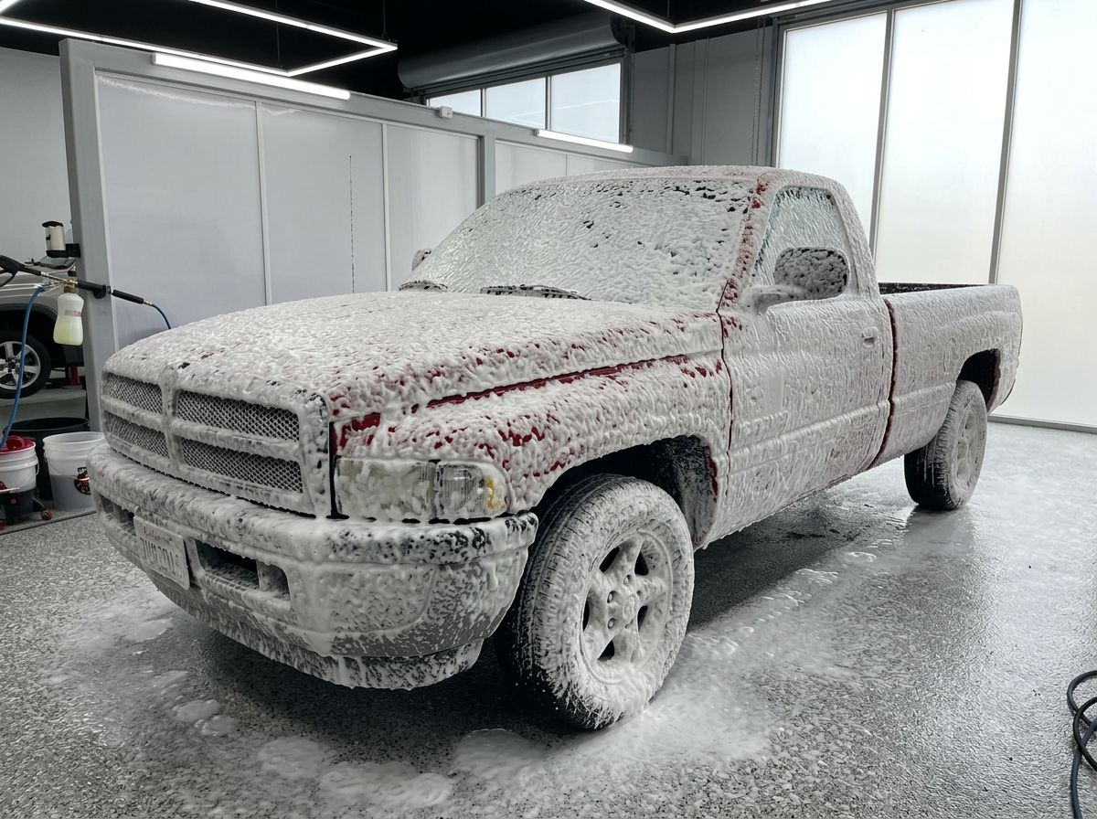 Detailer working on glossy paint